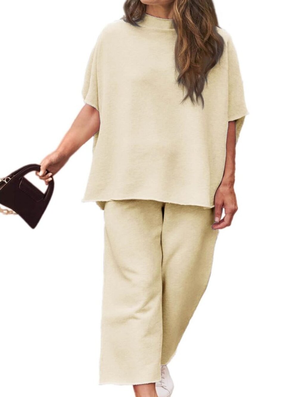 Women's Plus Size 2 Piece Outfits Batwing Sleeve Top Wide Leg Lounge Set